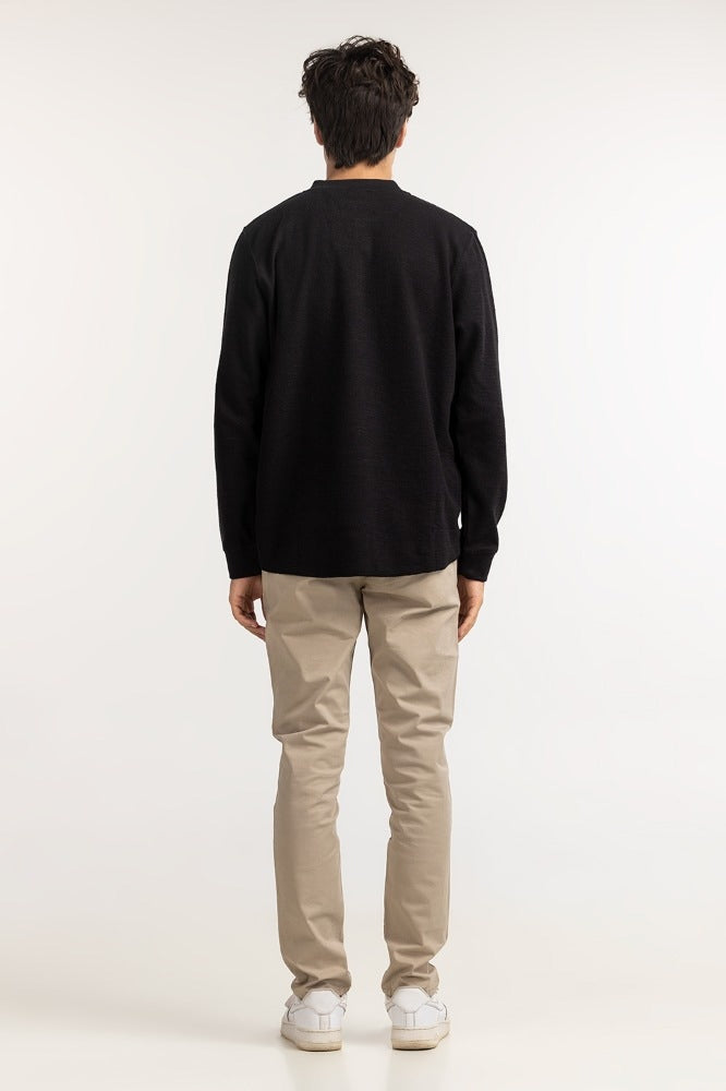 Black Textured Basic Tee MN-HNL-FS-WS23-002