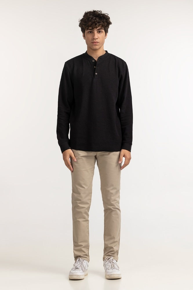 Black Textured Basic Tee MN-HNL-FS-WS23-002
