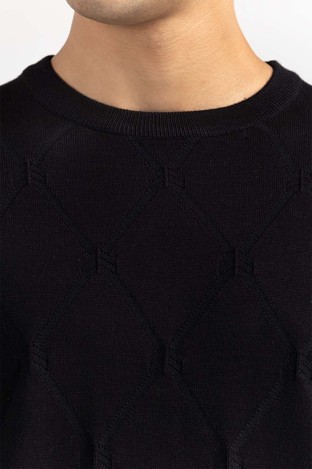 Black Textured Crew Neck Sweater SWT-FFSCN22-238