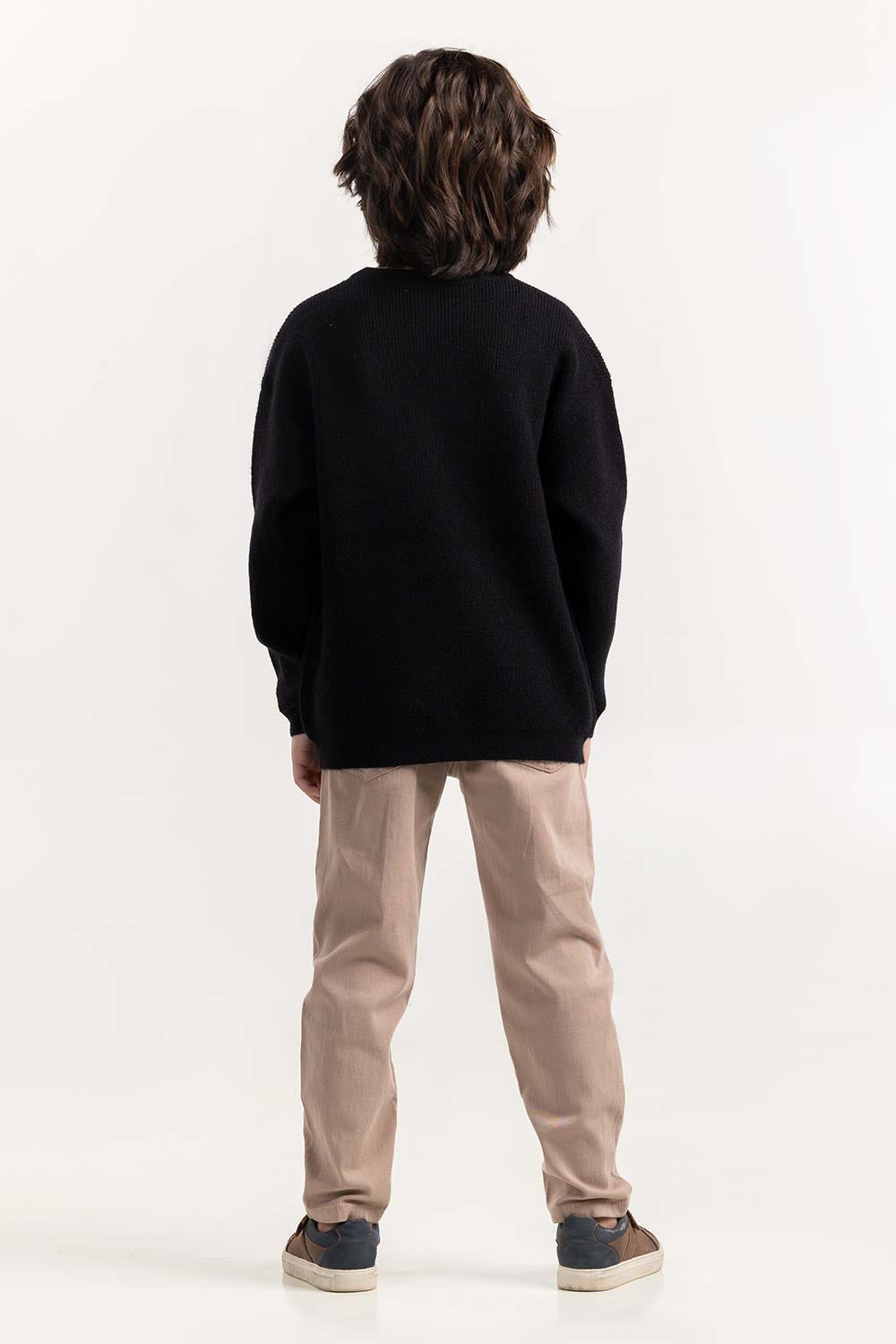 Junior Boy Black Textured Knit Sweater 224-311-013