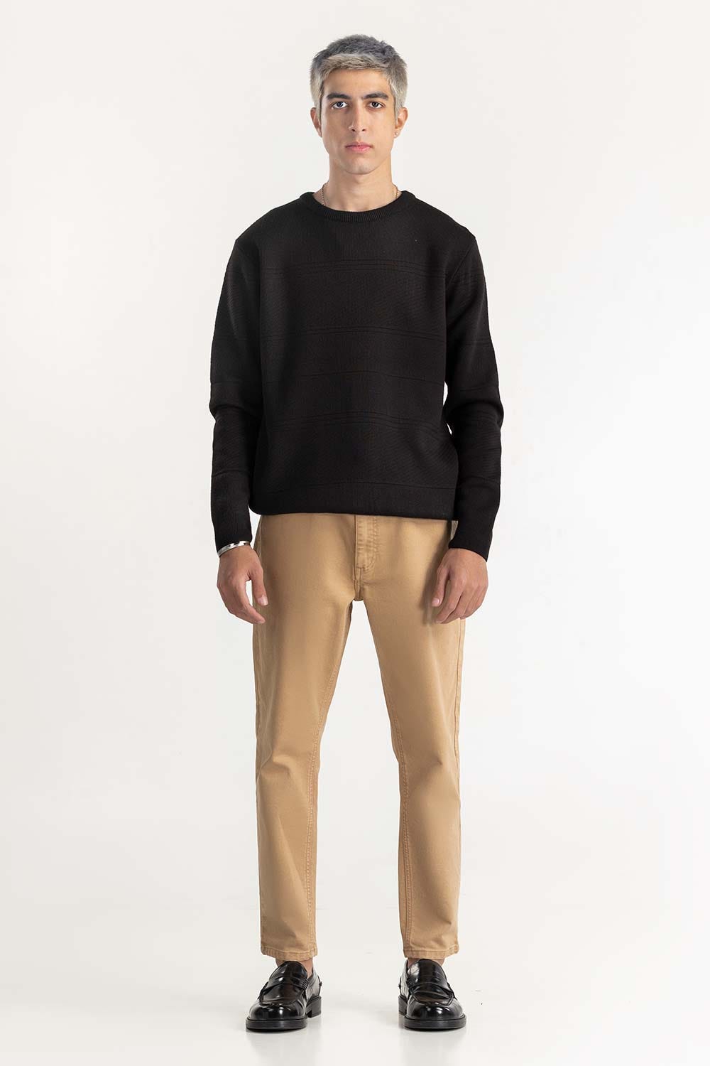 Black Textured Sweater 224-111-078