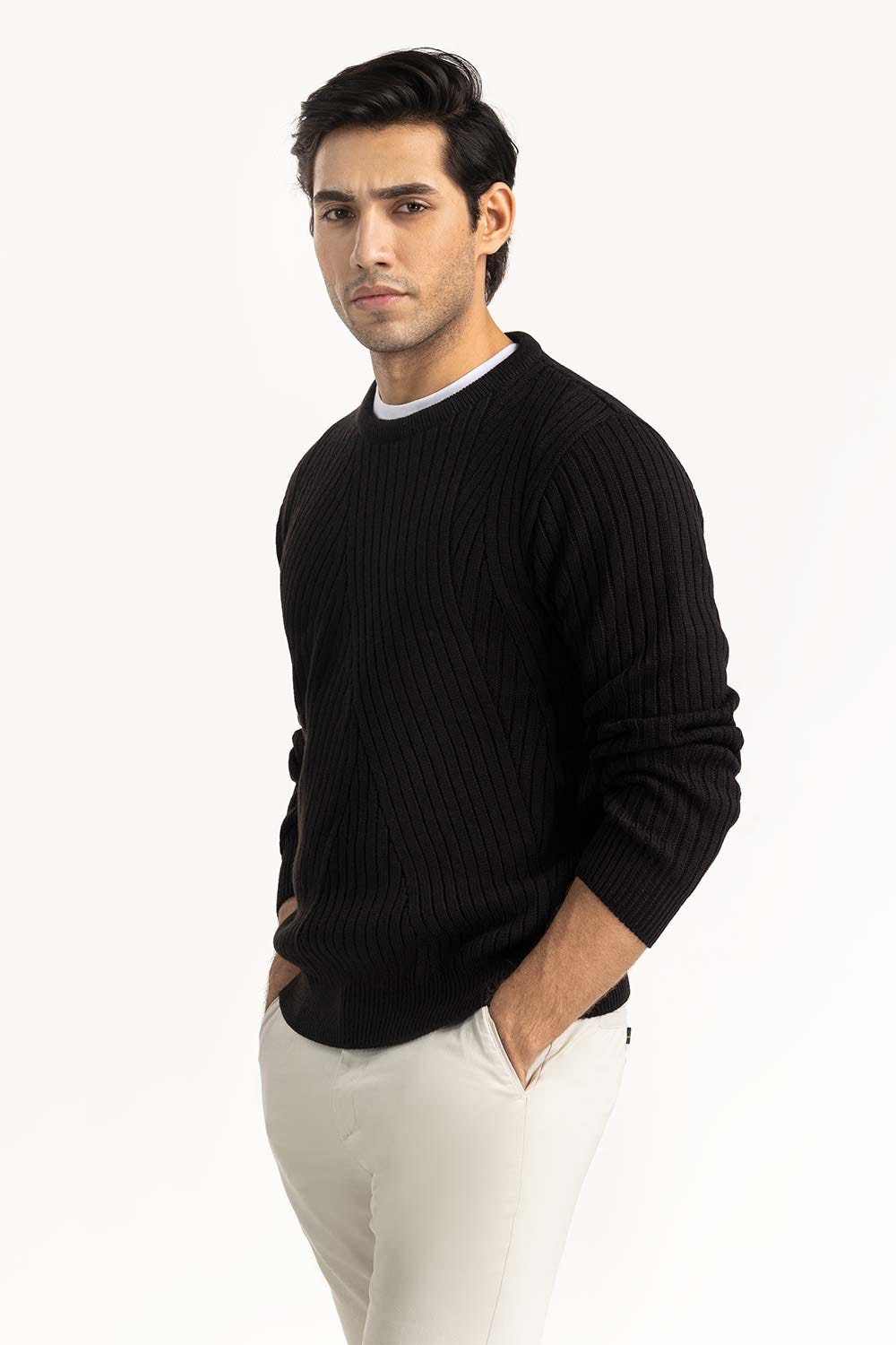 Black textured Sweater SWT-FFSHL22-121