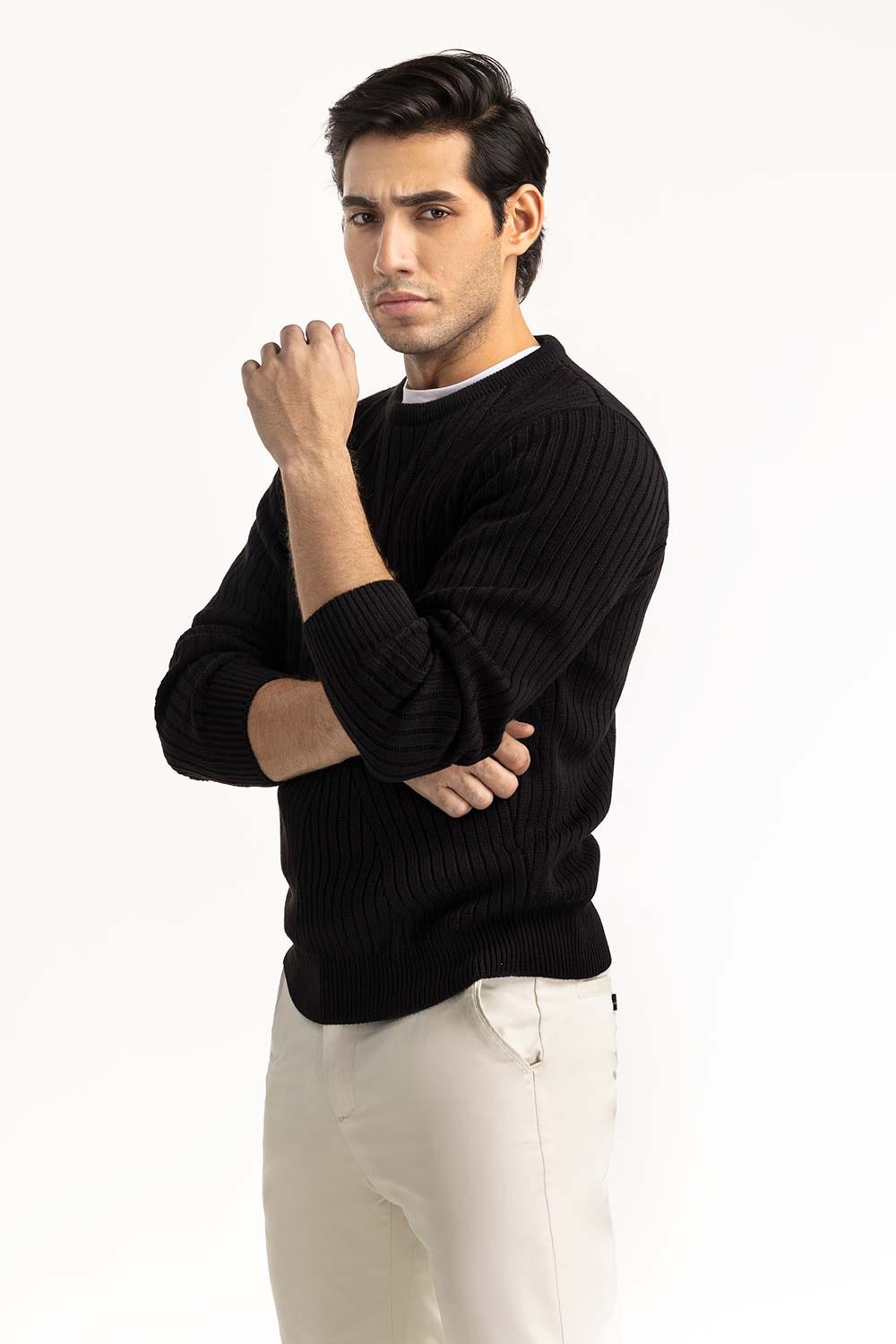 Black textured Sweater SWT-FFSHL22-121