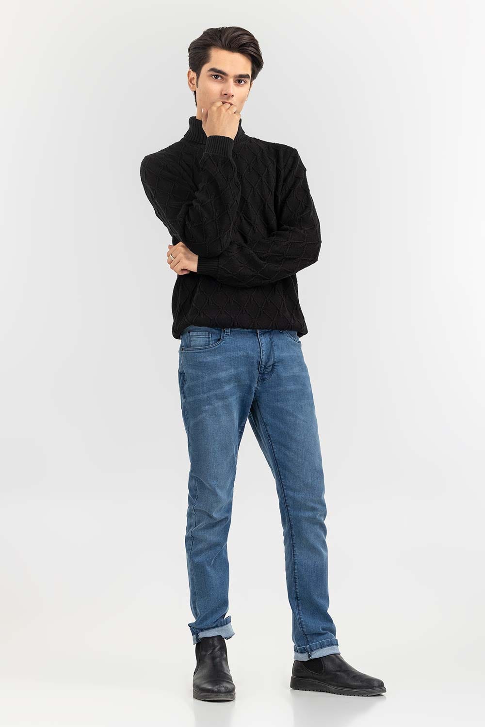 Black Textured Turtle Neck Sweater SWT-FFSTN22-189