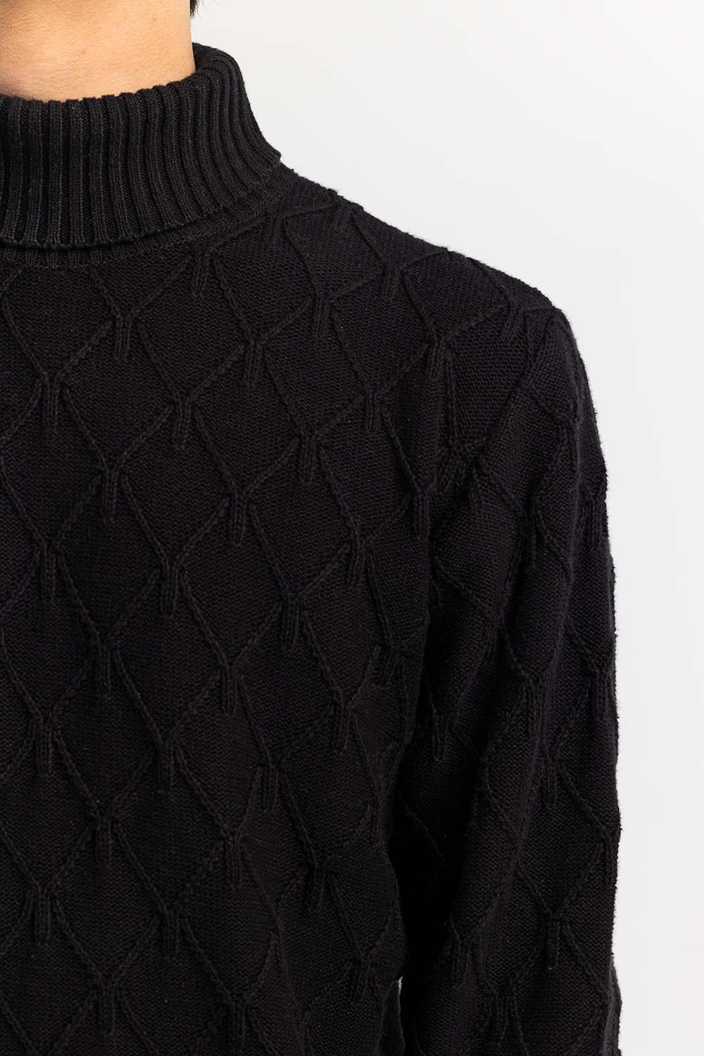 Black Textured Turtle Neck Sweater SWT-FFSTN22-189