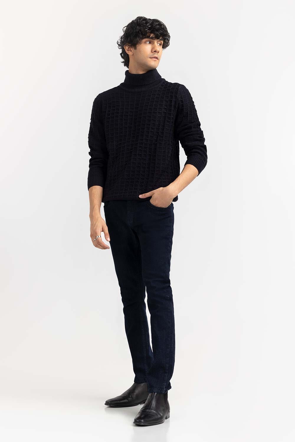 Black Textured Turtle Neck Sweater SWT-FFSTN22-262