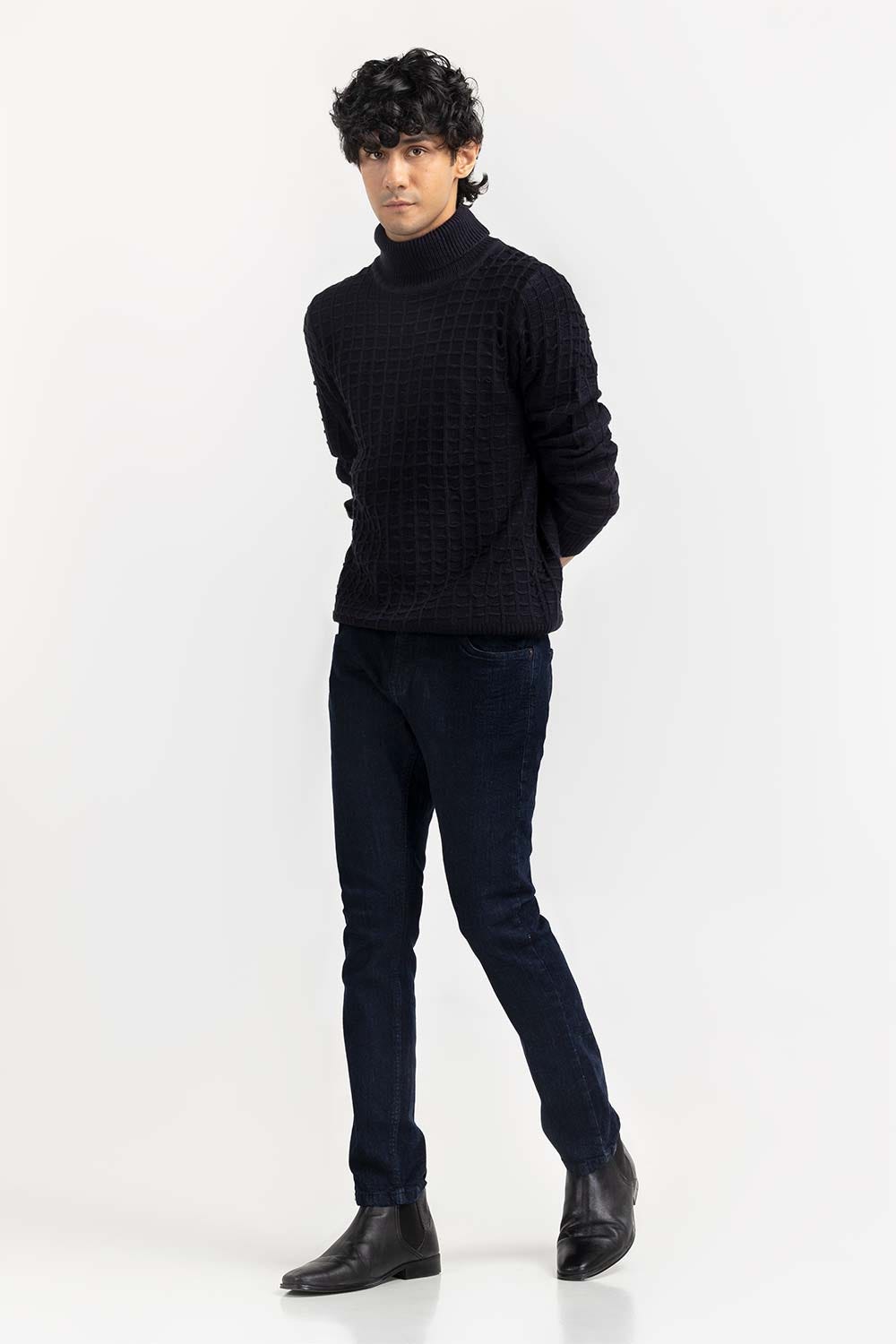 Black Textured Turtle Neck Sweater SWT-FFSTN22-262