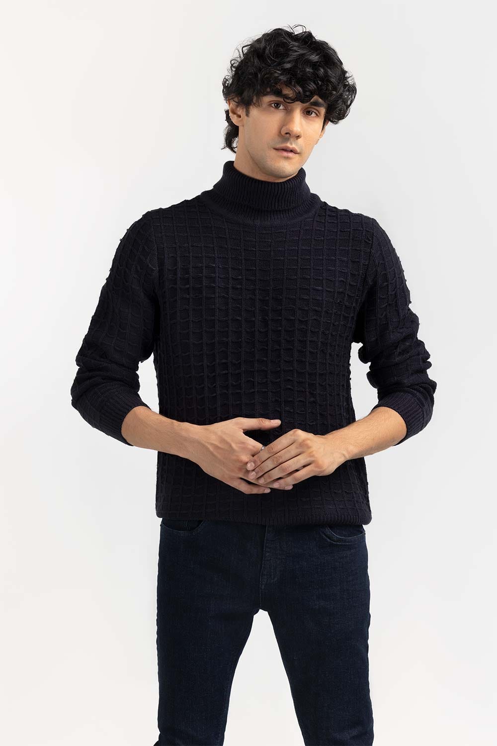 Black Textured Turtle Neck Sweater SWT-FFSTN22-262