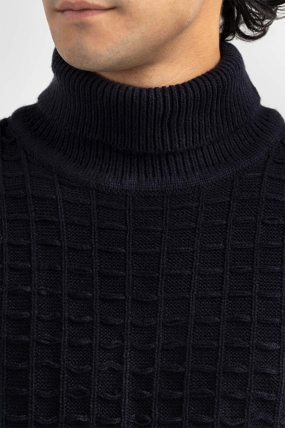 Black Textured Turtle Neck Sweater SWT-FFSTN22-262