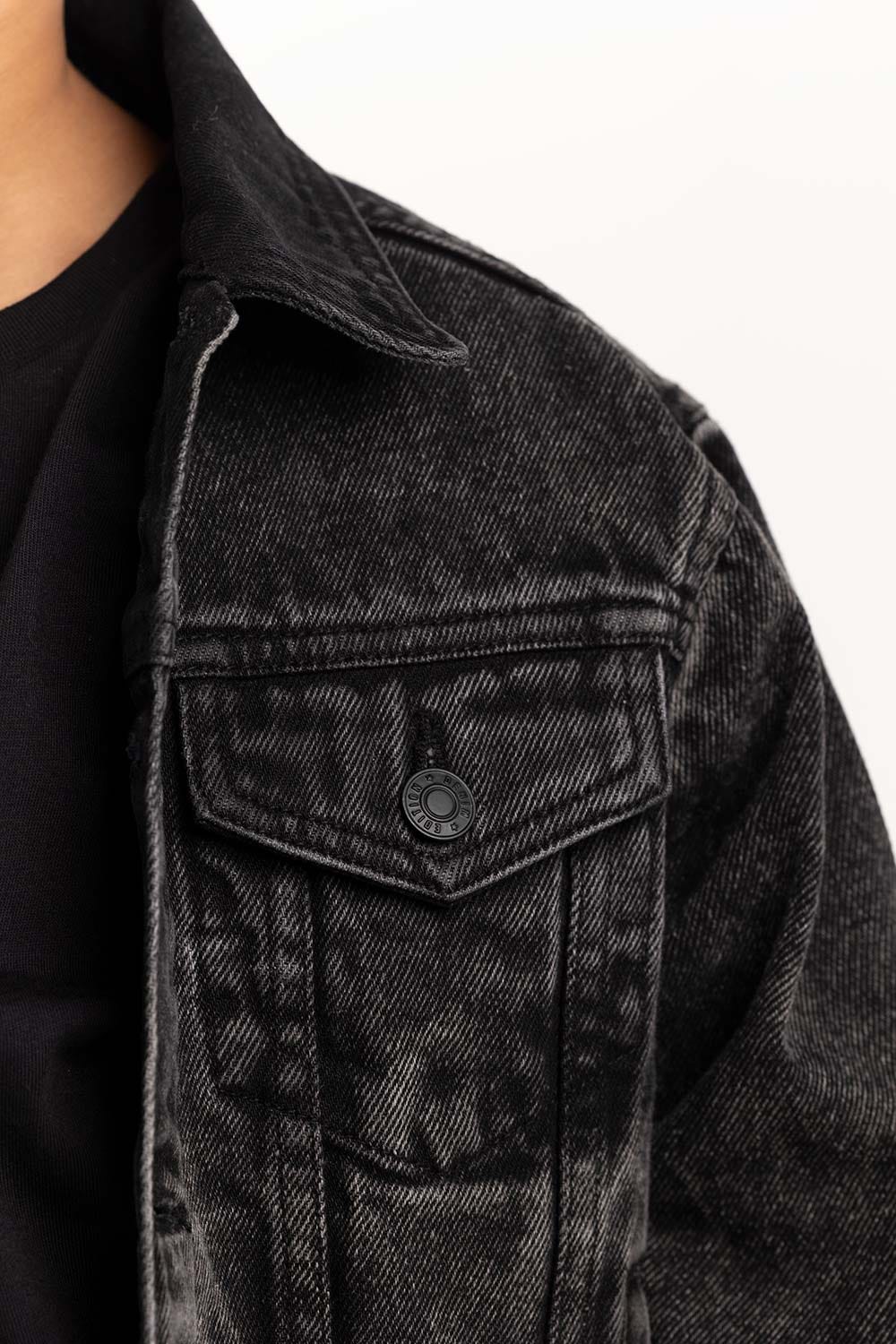 Junior Boy Black Wash Collared Denim Jacket 224-310-056