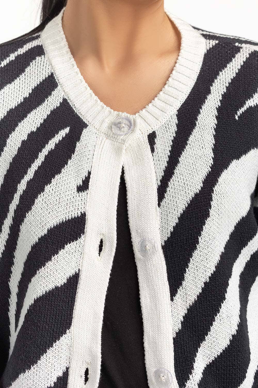 Black White Abstract Cardigan 224-211-065