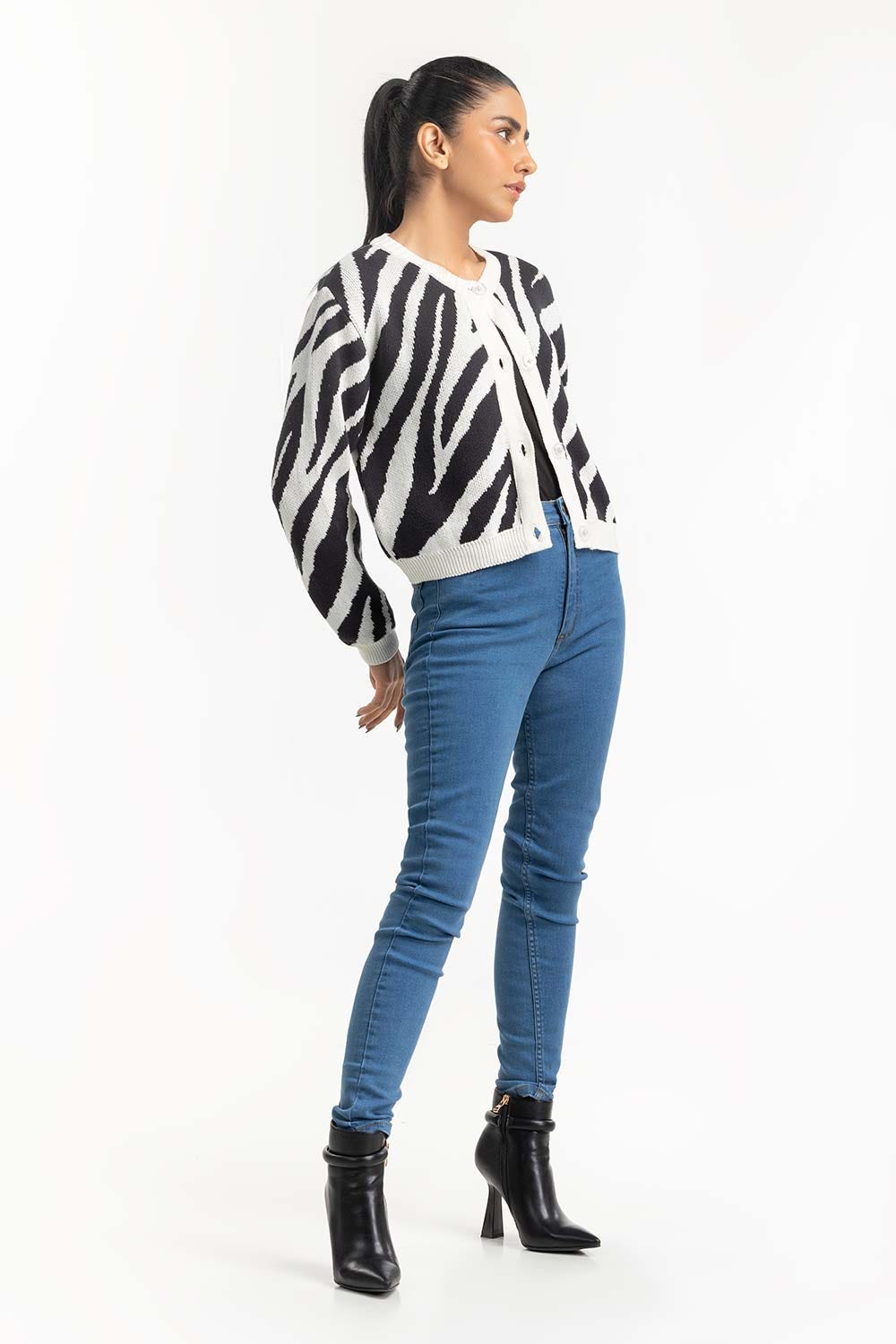 Black White Abstract Cardigan 224-211-065