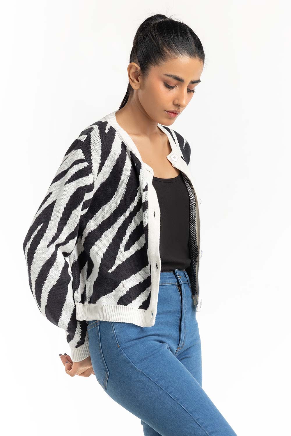 Black White Abstract Cardigan 224-211-065