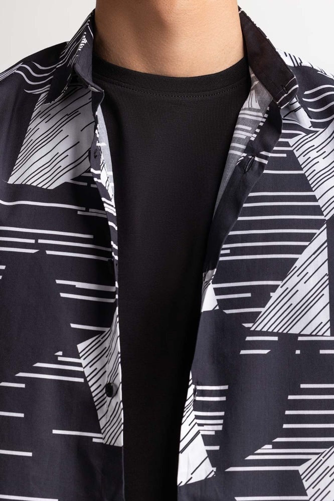 Black White Digital Printed Casual Shirt MN-CS-PD23-005