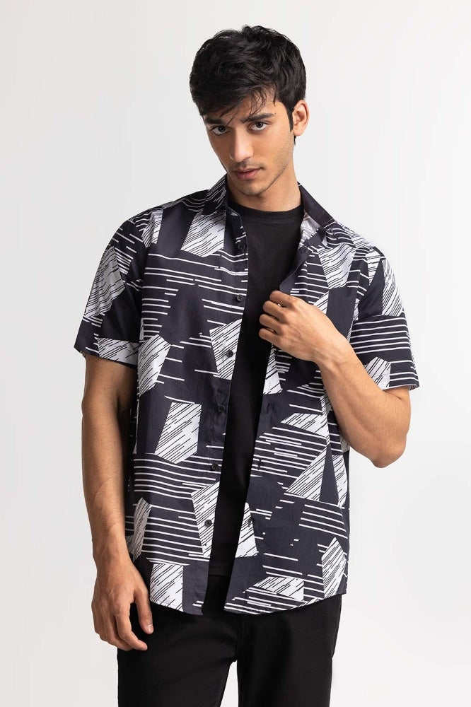 Black White Digital Printed Casual Shirt MN-CS-PD23-005