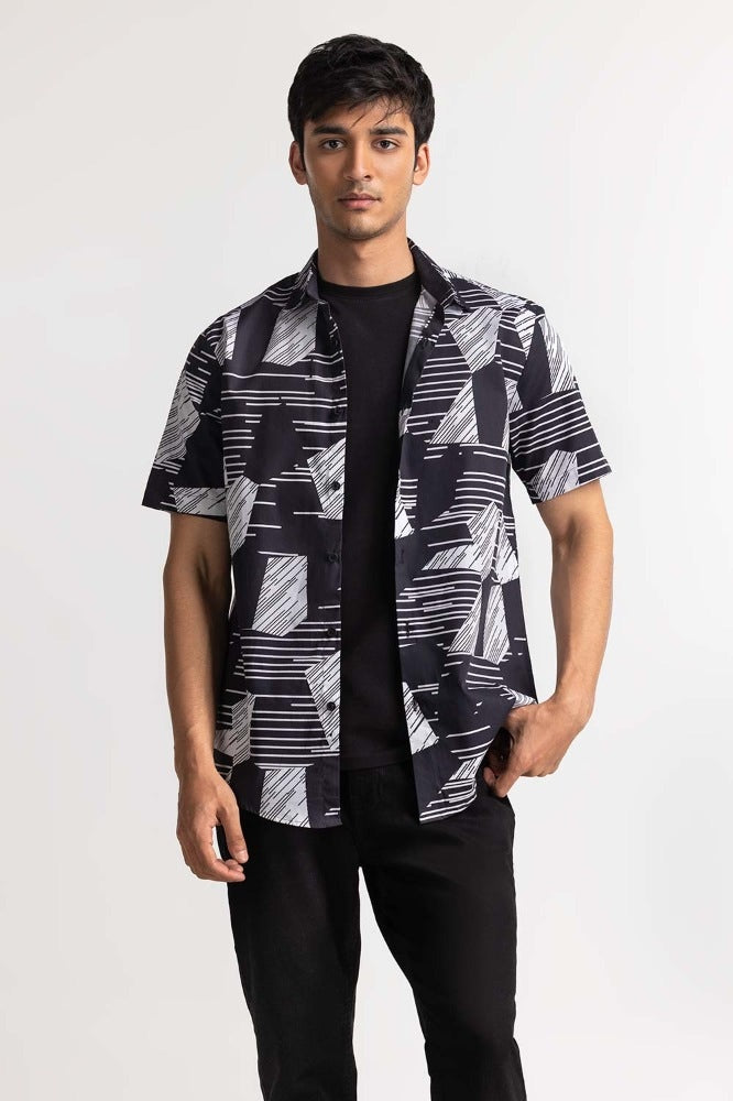 Black White Digital Printed Casual Shirt MN-CS-PD23-005