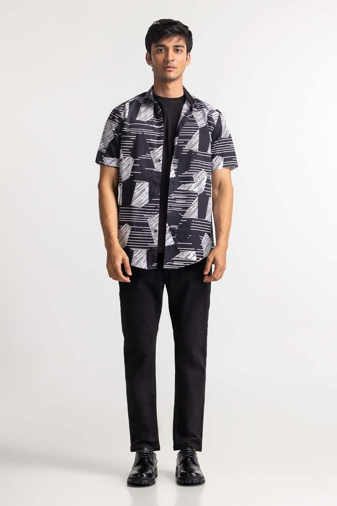 Black White Digital Printed Casual Shirt MN-CS-PD23-005