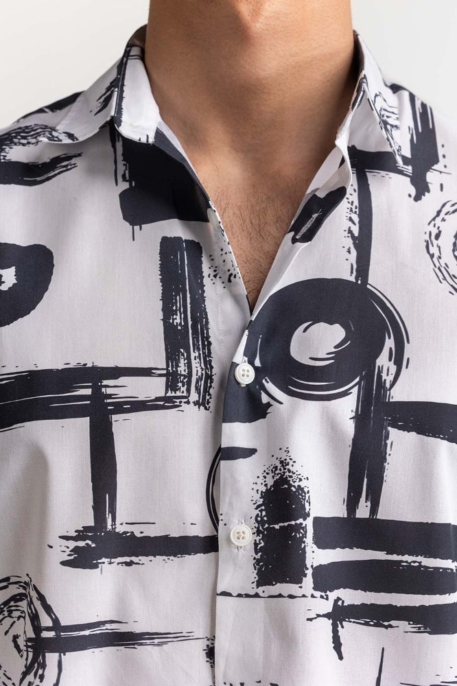 Black White Digital Printed Casual Shirt MN-CS-PD23-007