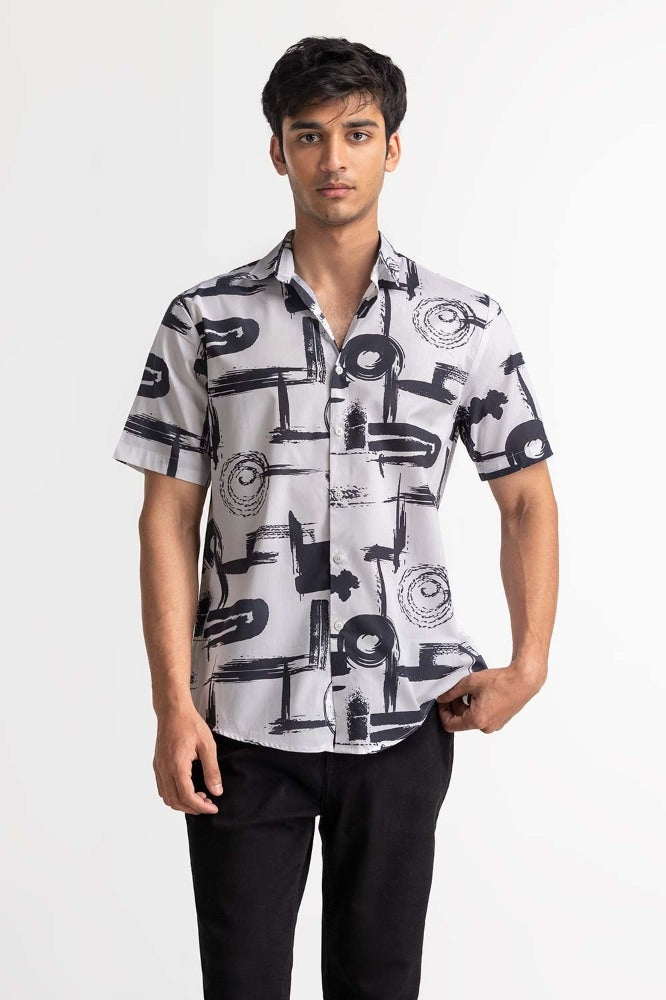 Black White Digital Printed Casual Shirt MN-CS-PD23-007