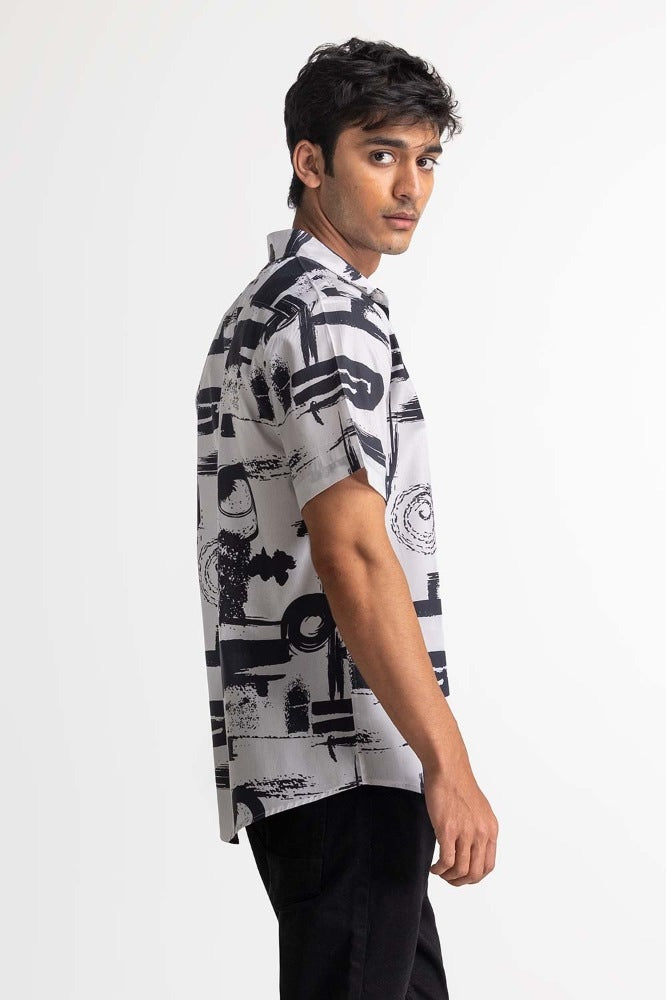 Black White Digital Printed Casual Shirt MN-CS-PD23-007