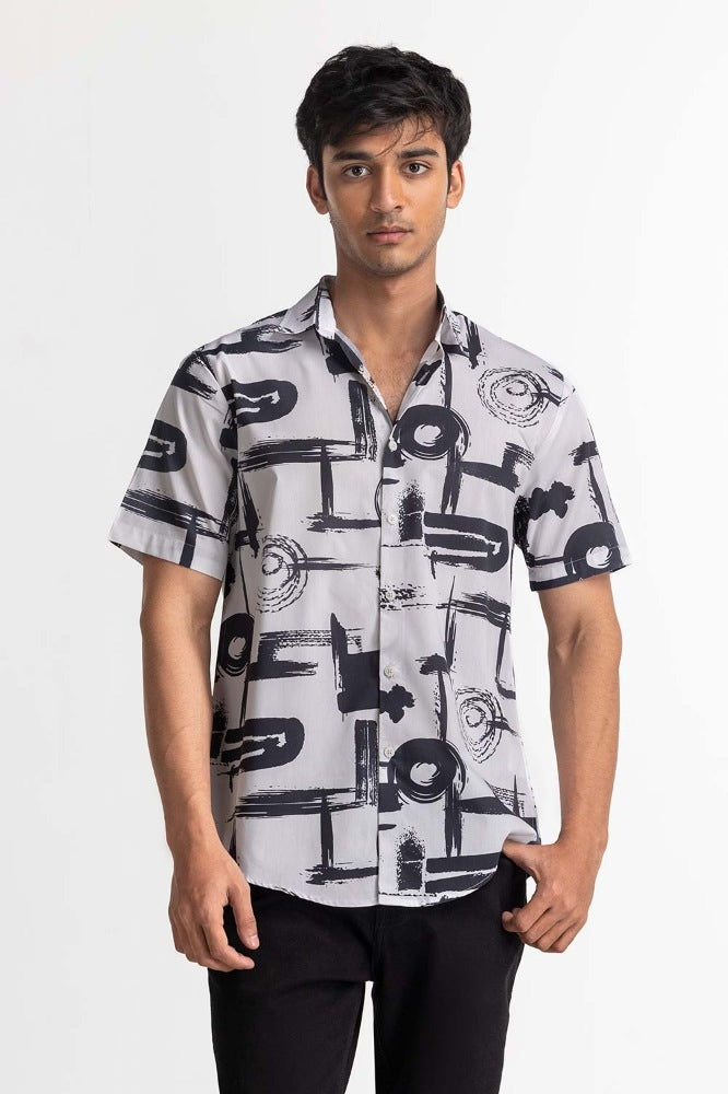 Black White Digital Printed Casual Shirt MN-CS-PD23-007