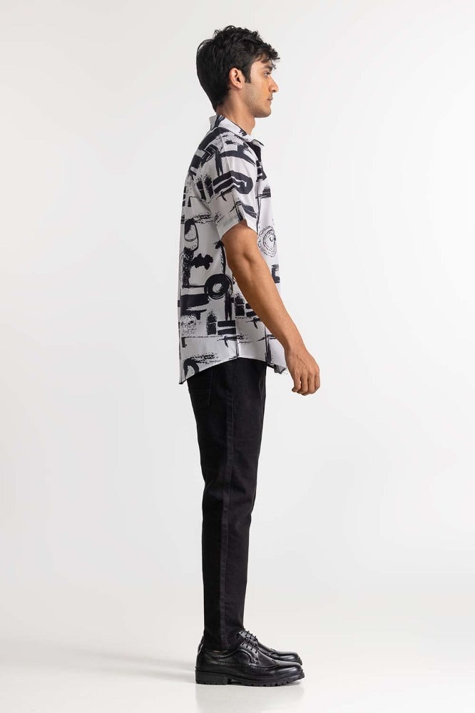Black White Digital Printed Casual Shirt MN-CS-PD23-007