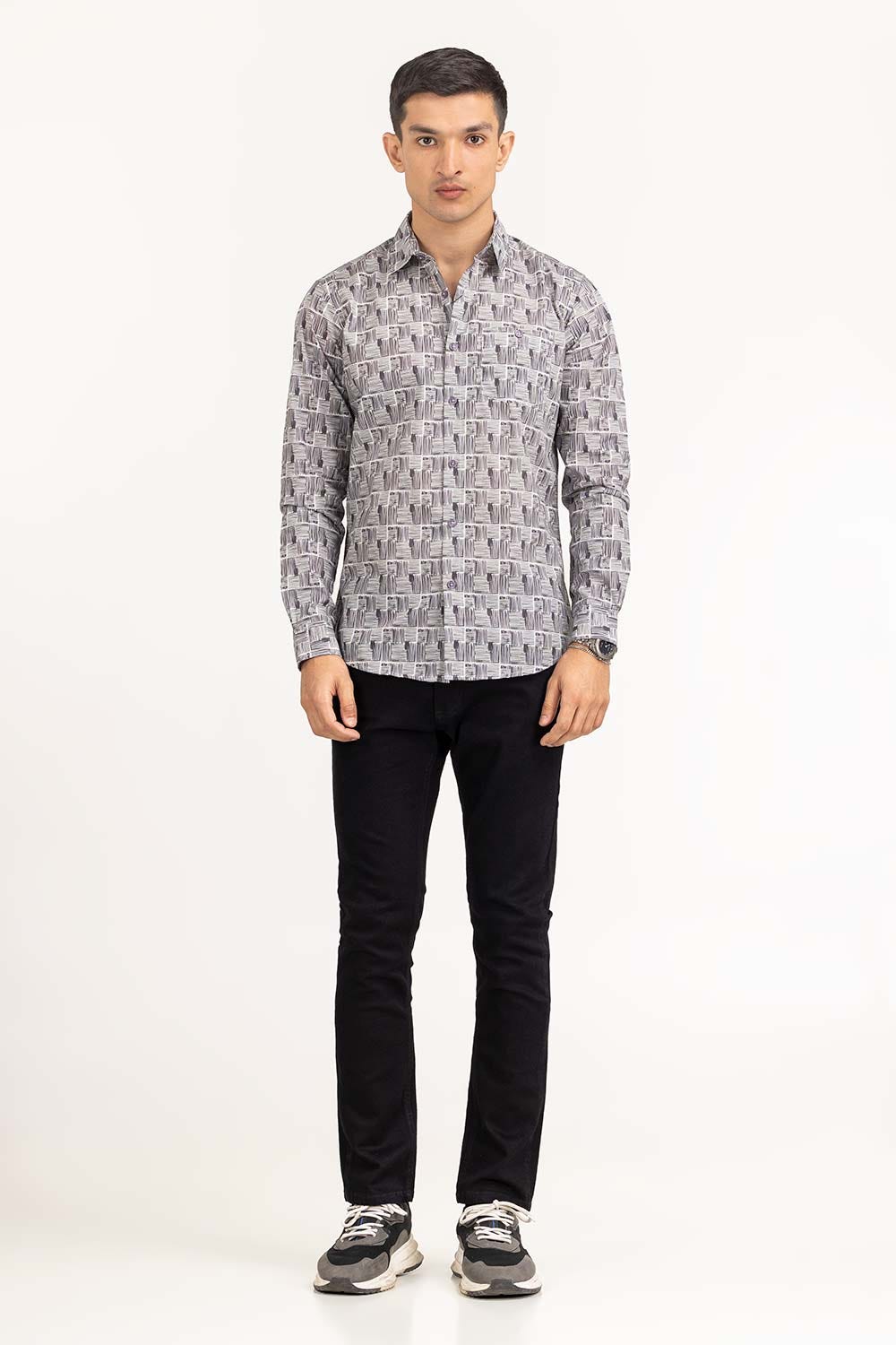 Black White Printed Casual Shirt CS-PRT22-005