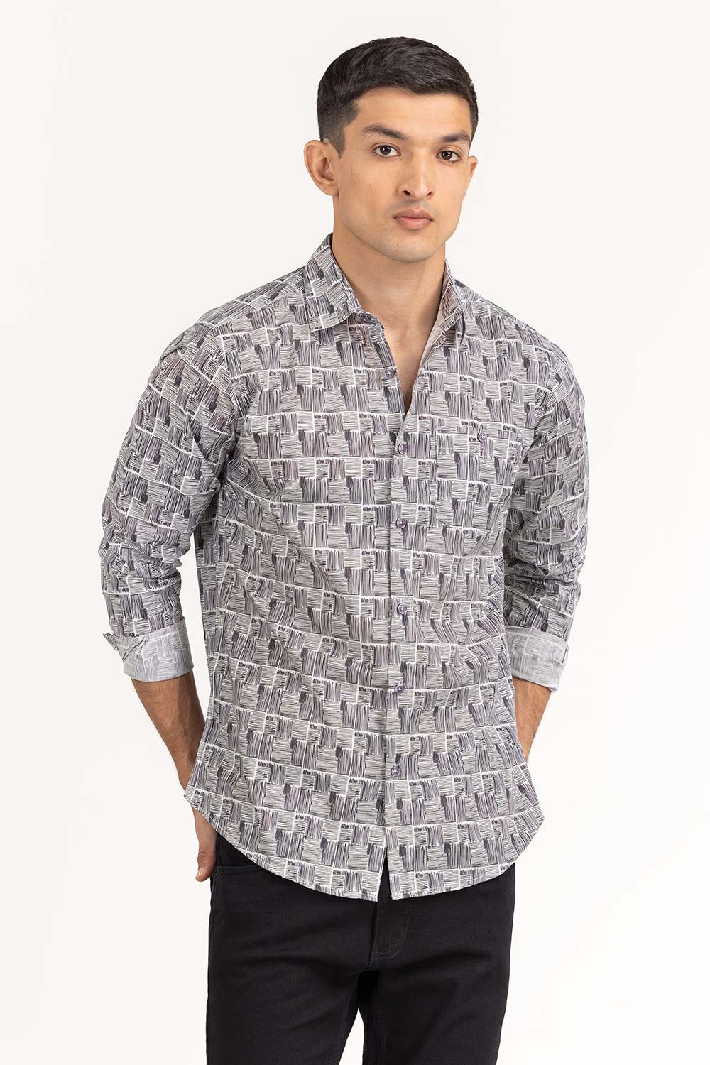 Black White Printed Casual Shirt CS-PRT22-005