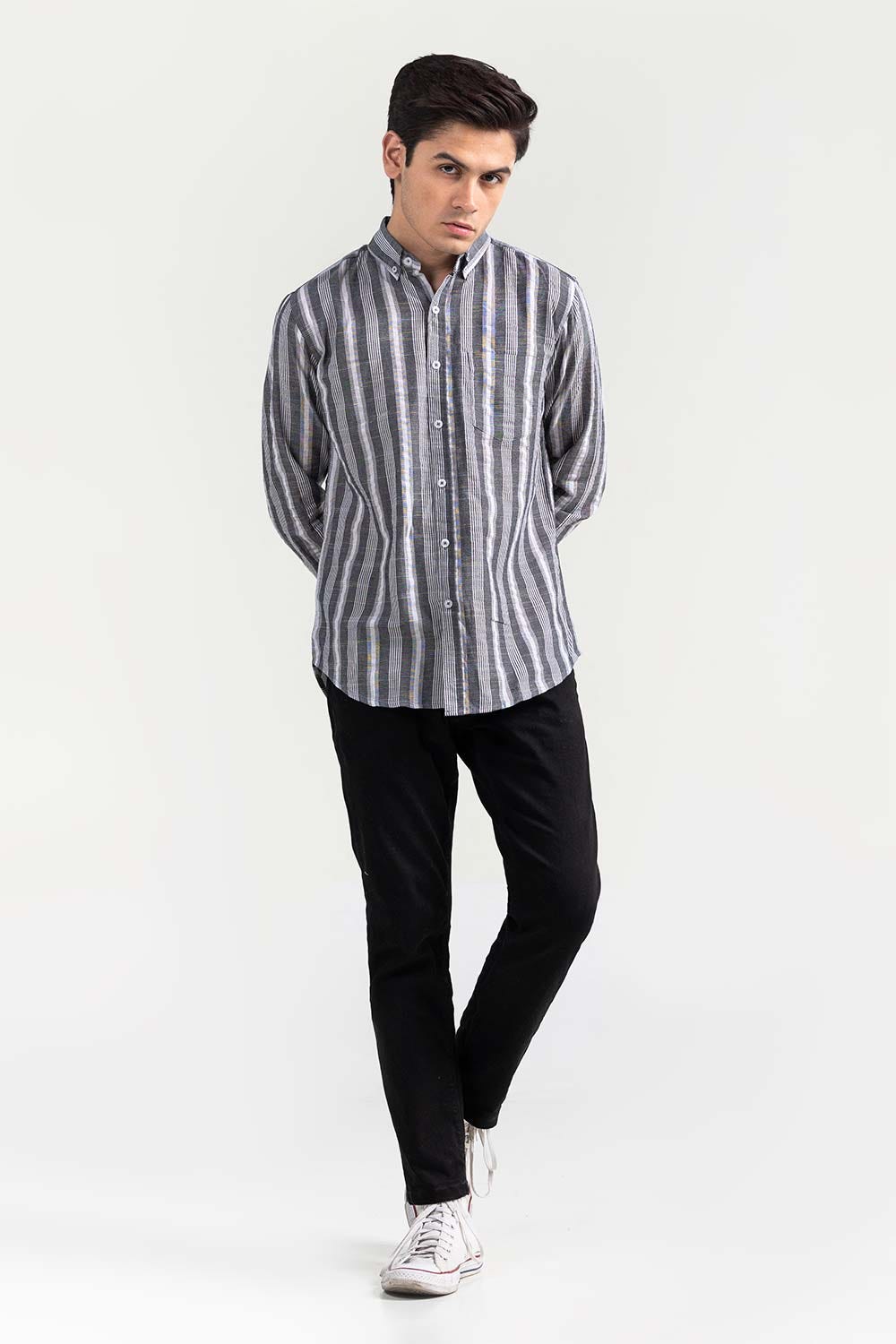 Black White Striped Casual Shirt CM-YD-2963 CS