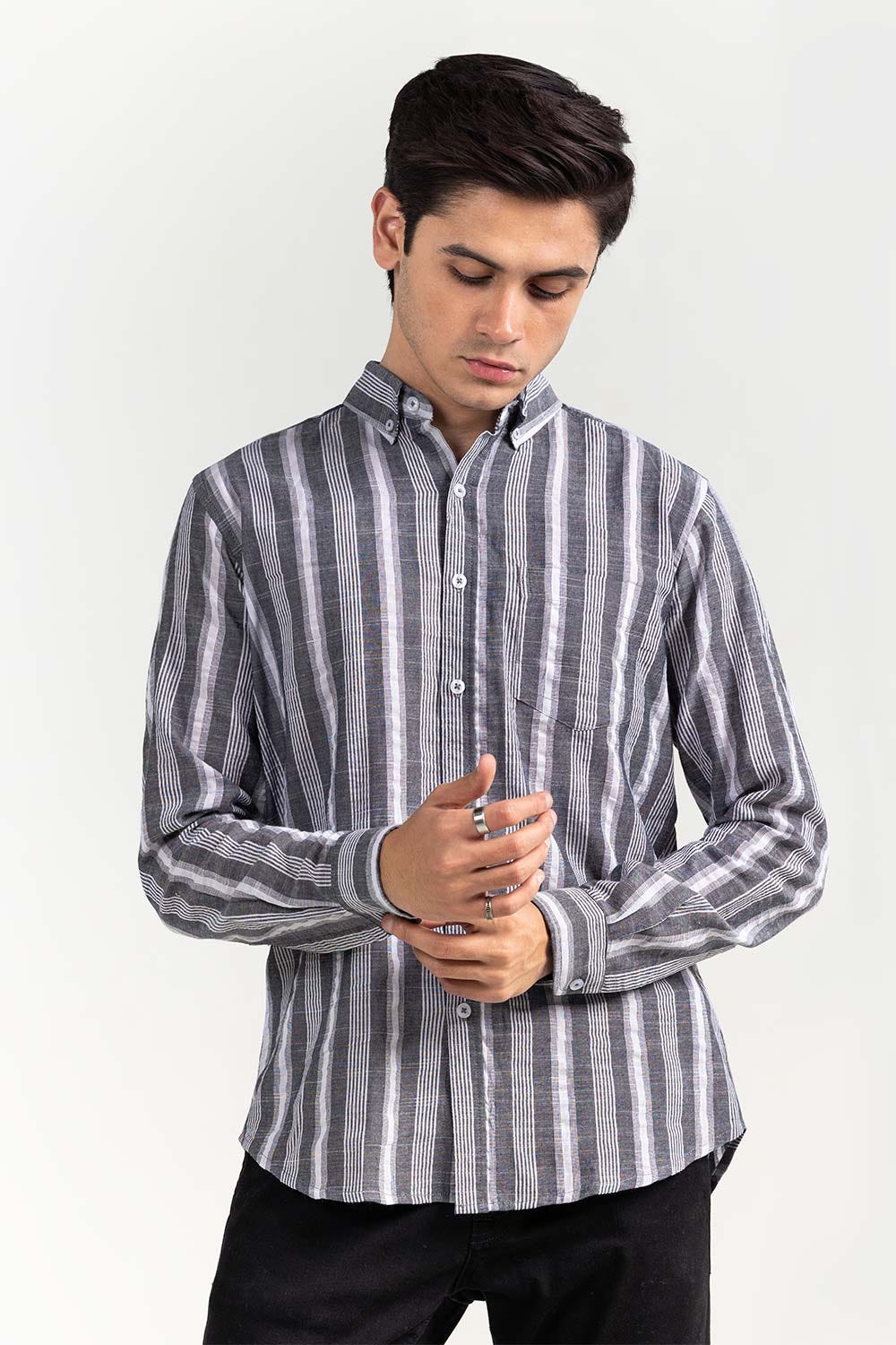 Black White Striped Casual Shirt CM-YD-2963 CS