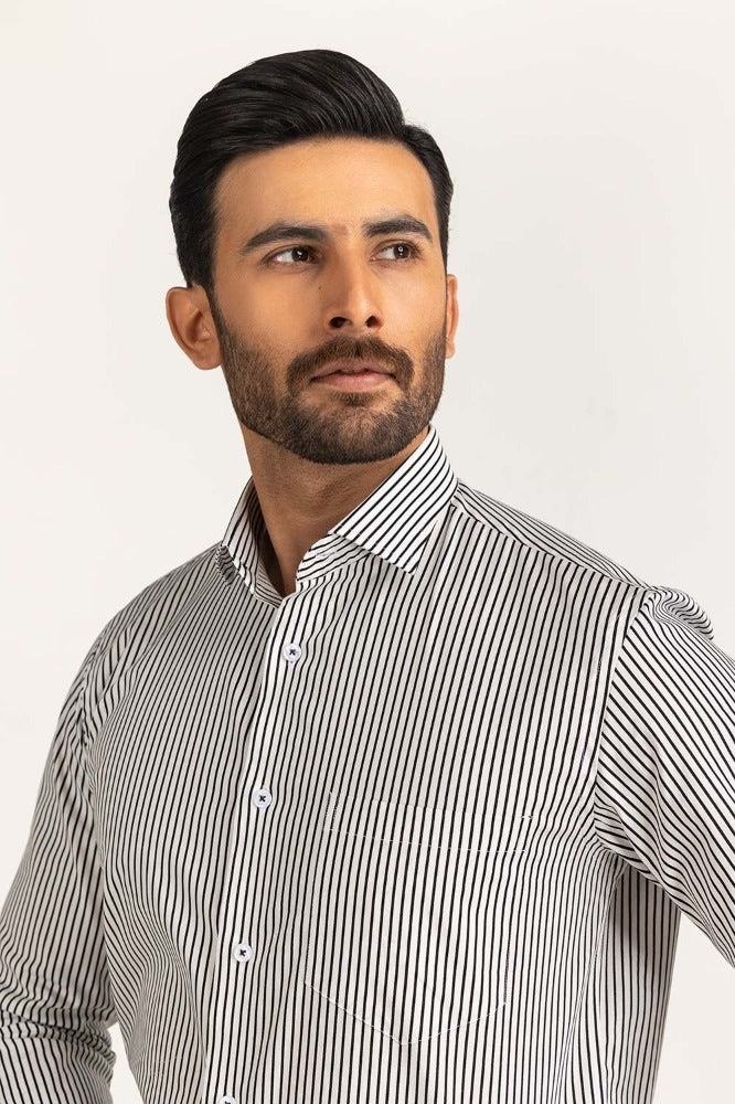 Black White Stripe Formal Shirt MN-FS-PD24-036