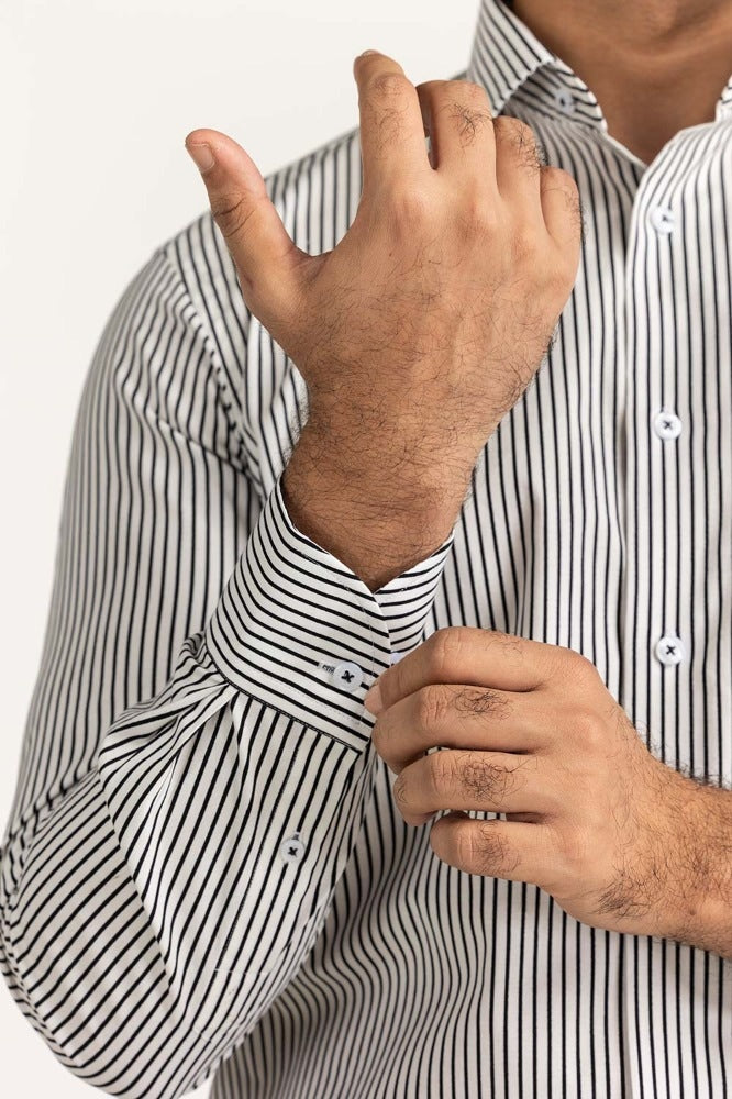 Black White Stripe Formal Shirt MN-FS-PD24-036