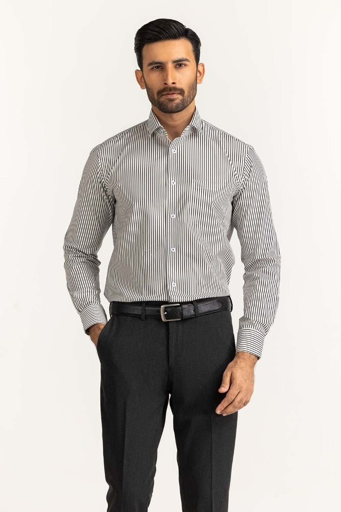 Black White Stripe Formal Shirt MN-FS-PD24-036