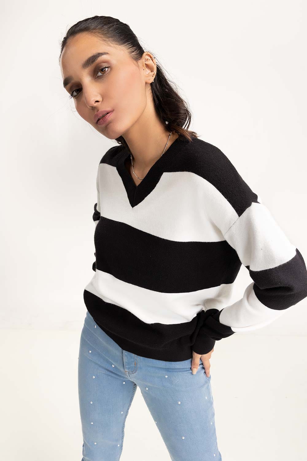 Striped V-Neck Sweater 224-211-003