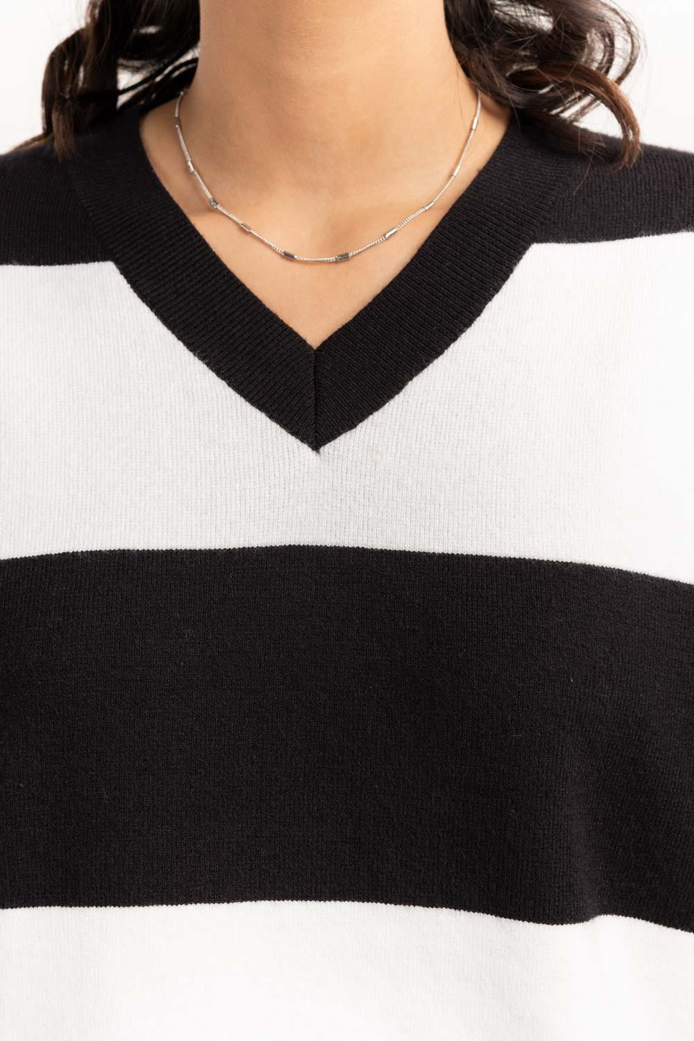 Striped V-Neck Sweater 224-211-003