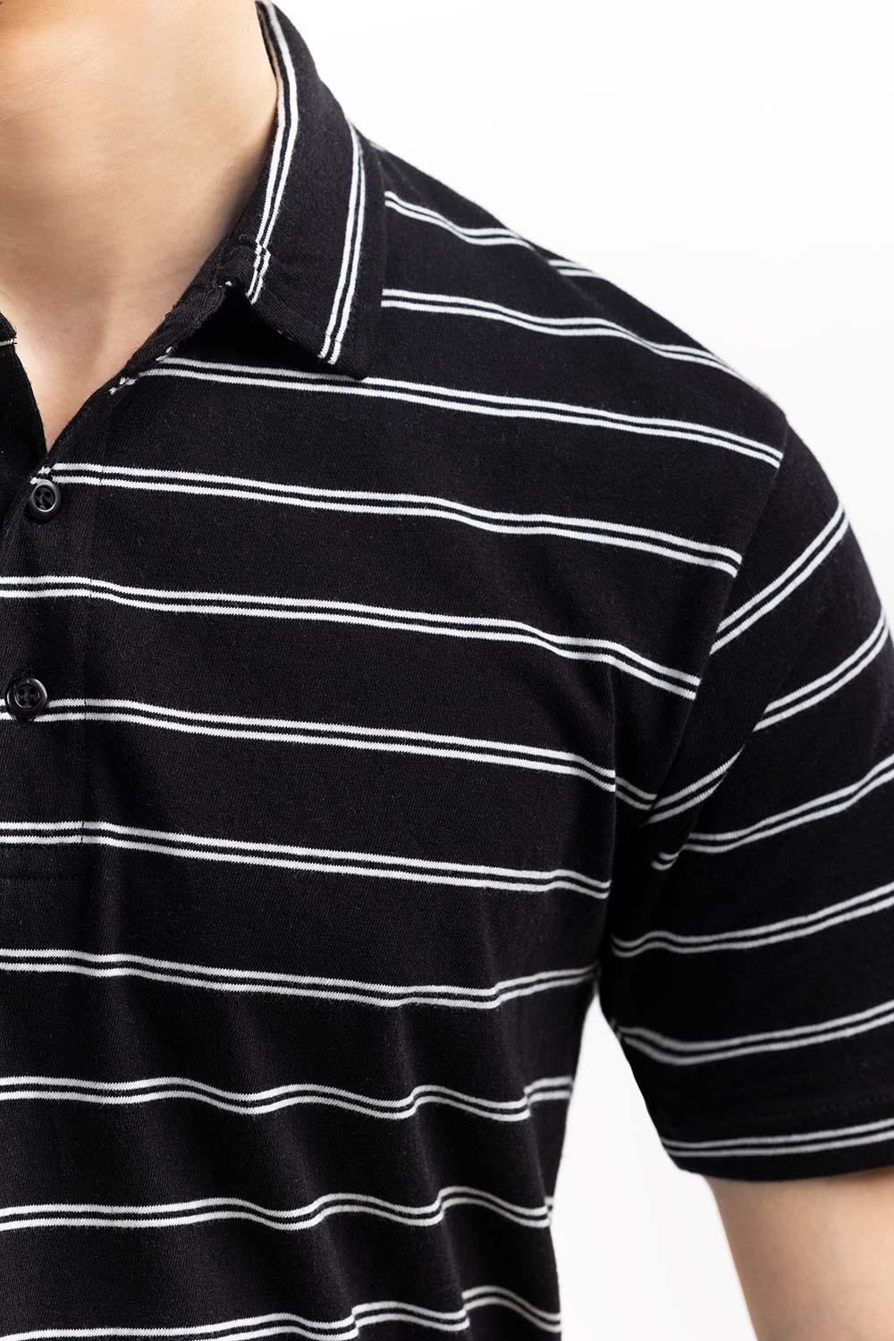 Black White YARN DYED POLO SJP-YD-D84