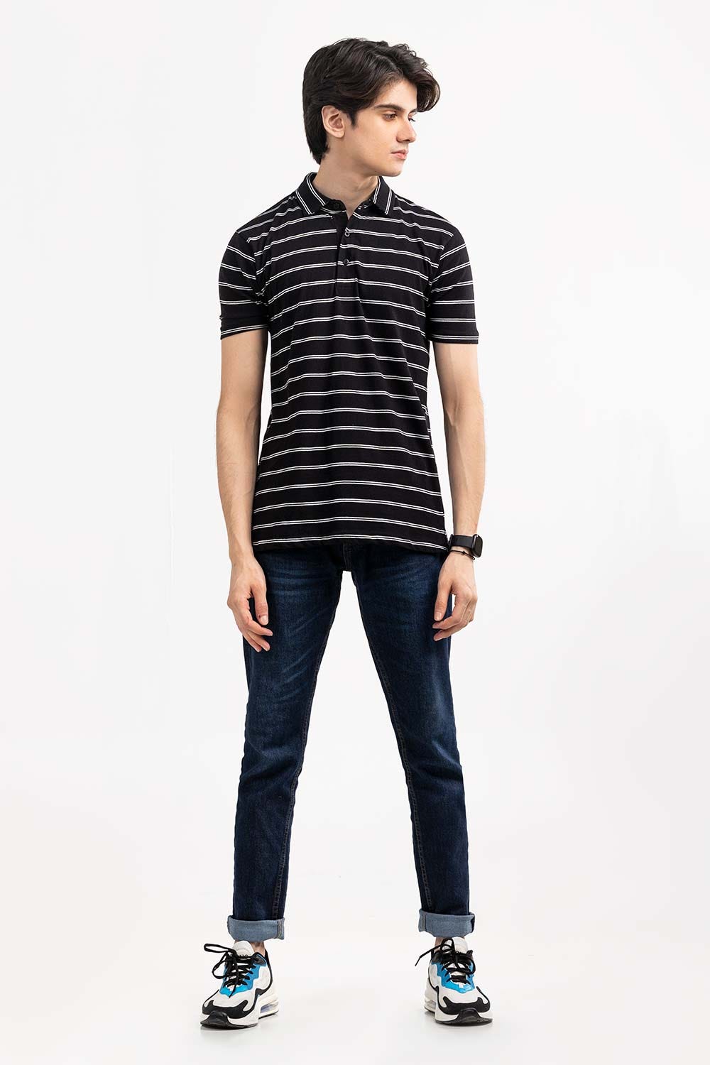 Black White YARN DYED POLO SJP-YD-D84