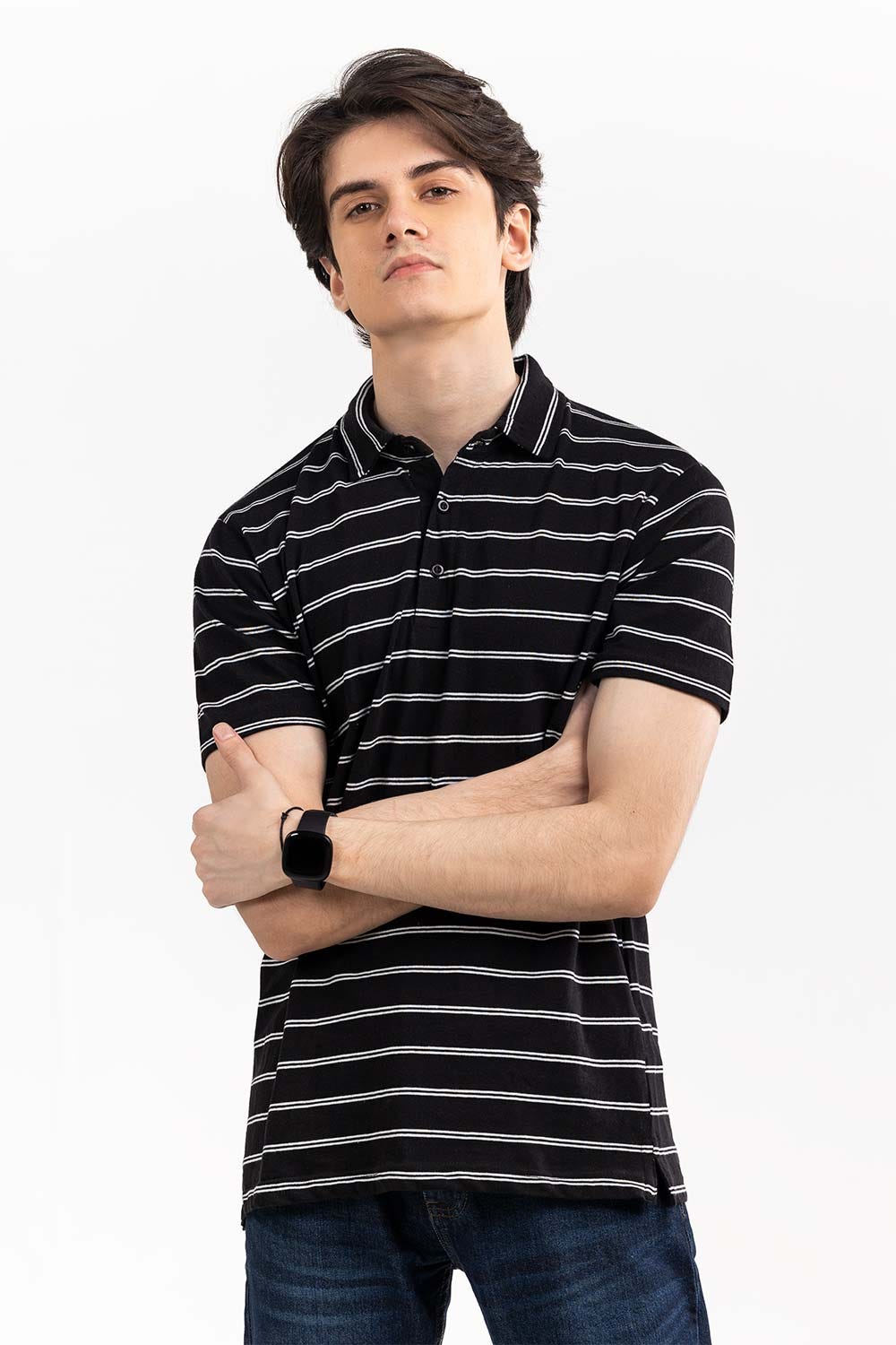 Black White YARN DYED POLO SJP-YD-D84