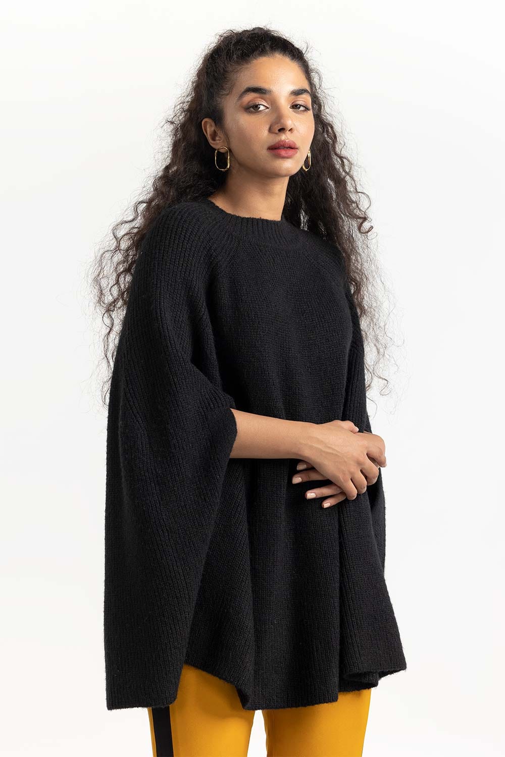 Black Knit Cape 224-211-056