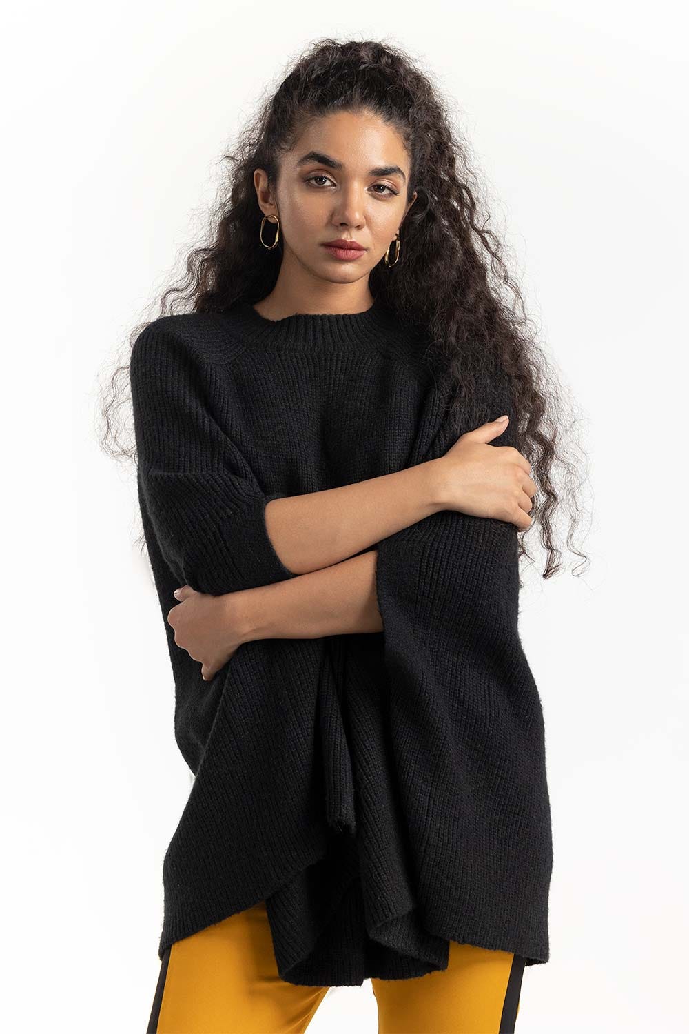 Black Knit Cape 224-211-056