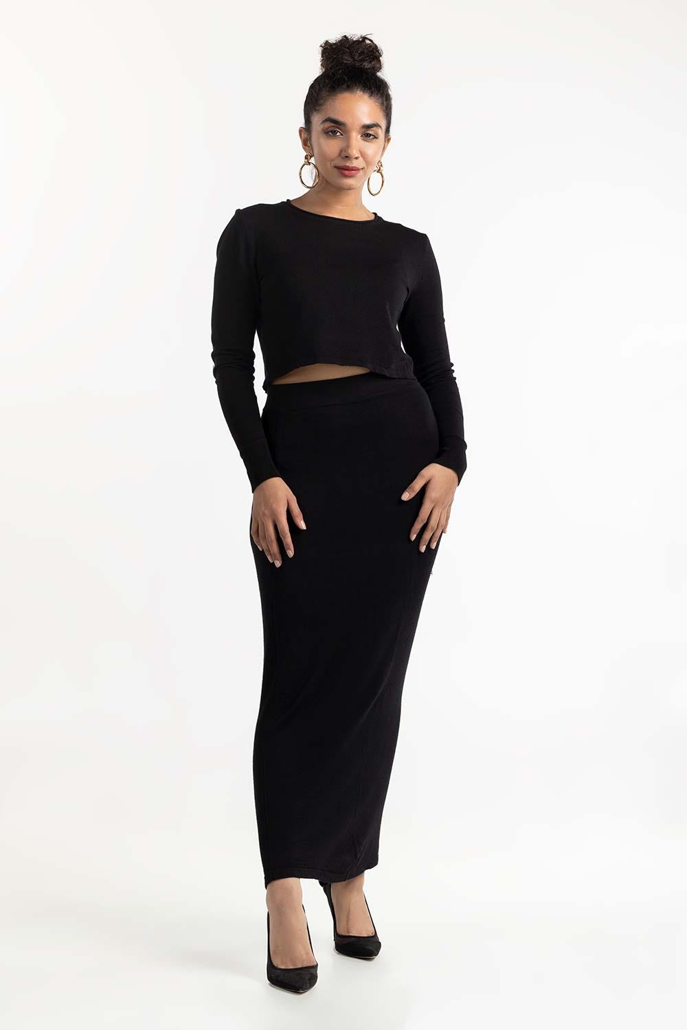 Black Knit Skirt With Slit 224-216-306