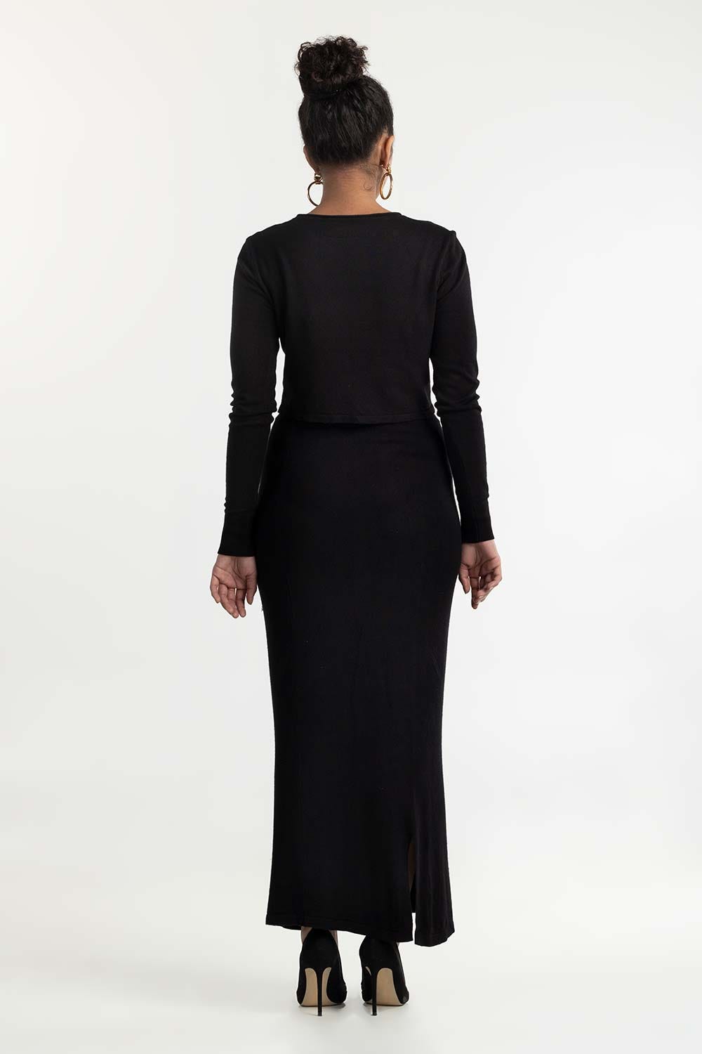 Black Knit Skirt With Slit 224-216-306
