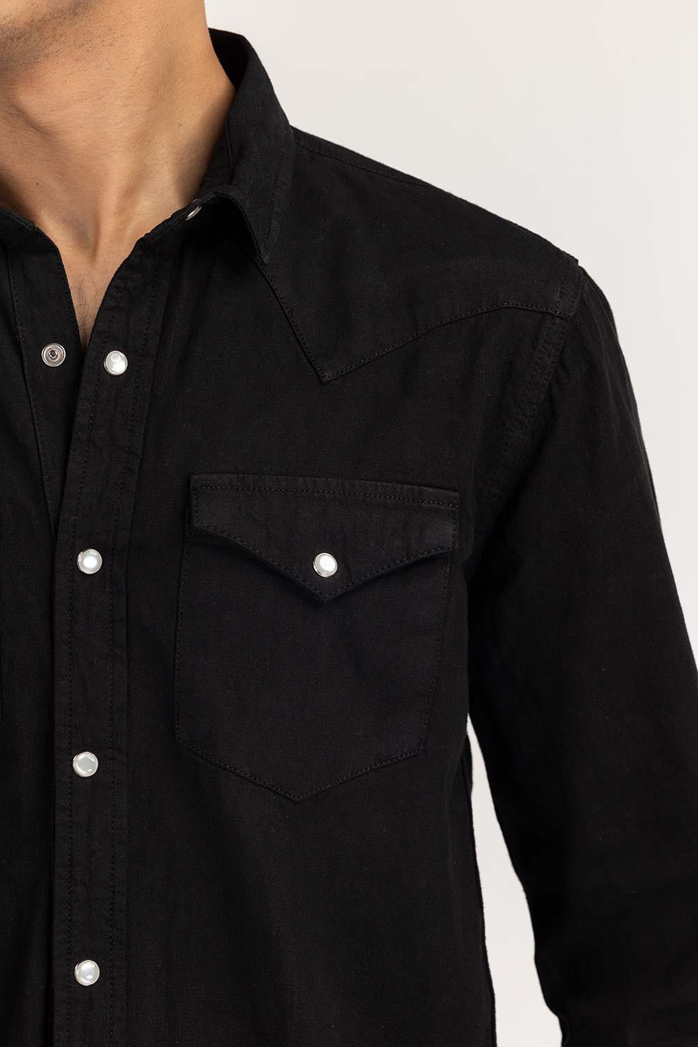 Black Yarn Dyed Casual Shirt M-DNM-S-019 CS