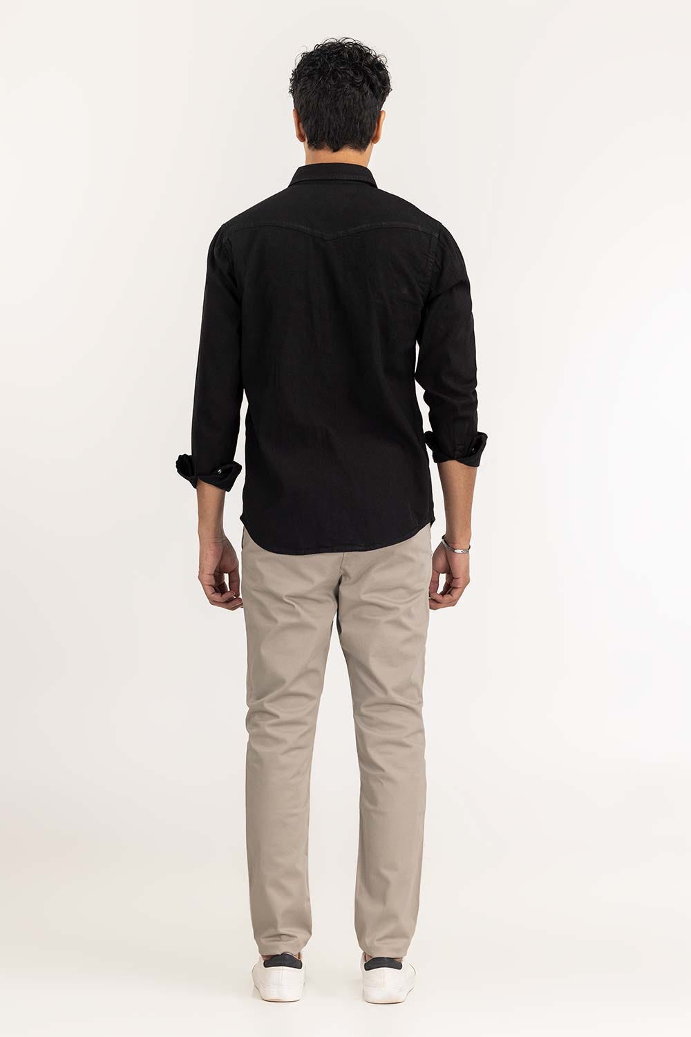 Black Yarn Dyed Casual Shirt M-DNM-S-019 CS