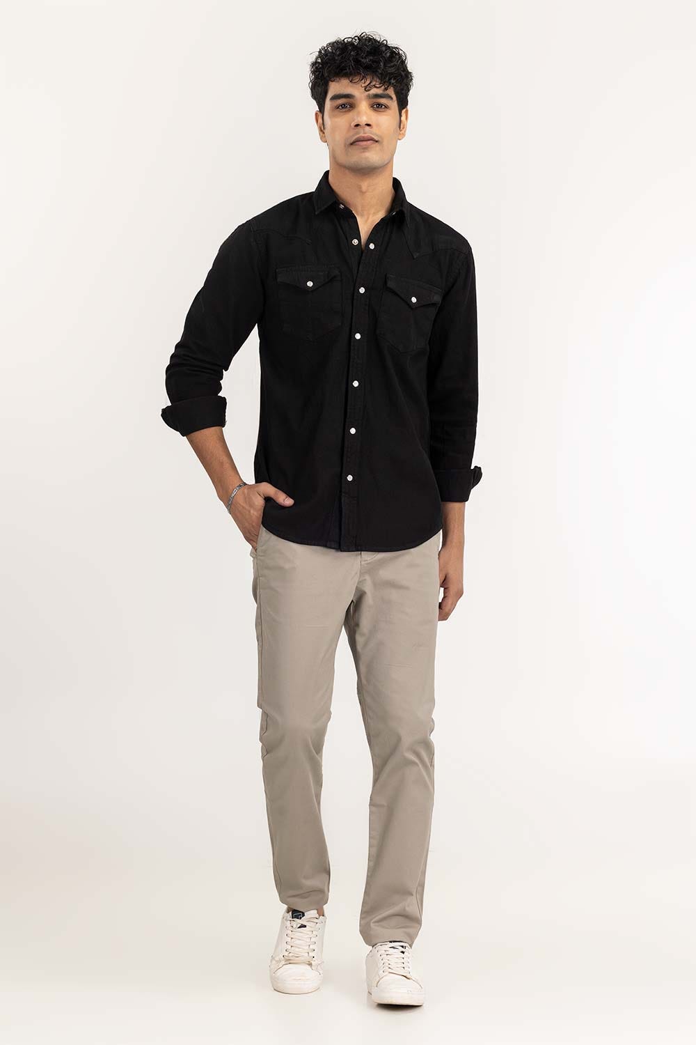 Black Yarn Dyed Casual Shirt M-DNM-S-019 CS