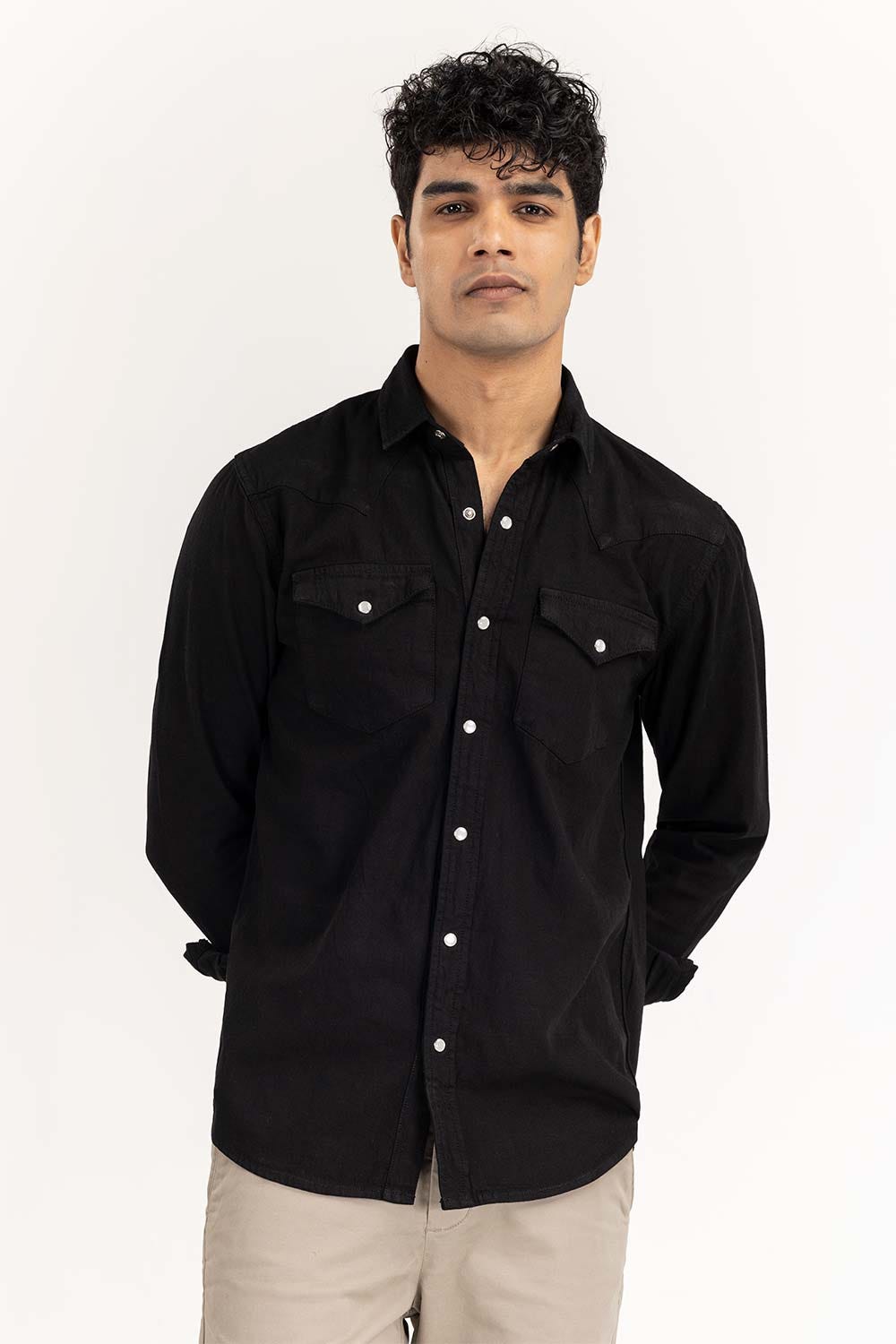 Black Yarn Dyed Casual Shirt M-DNM-S-019 CS