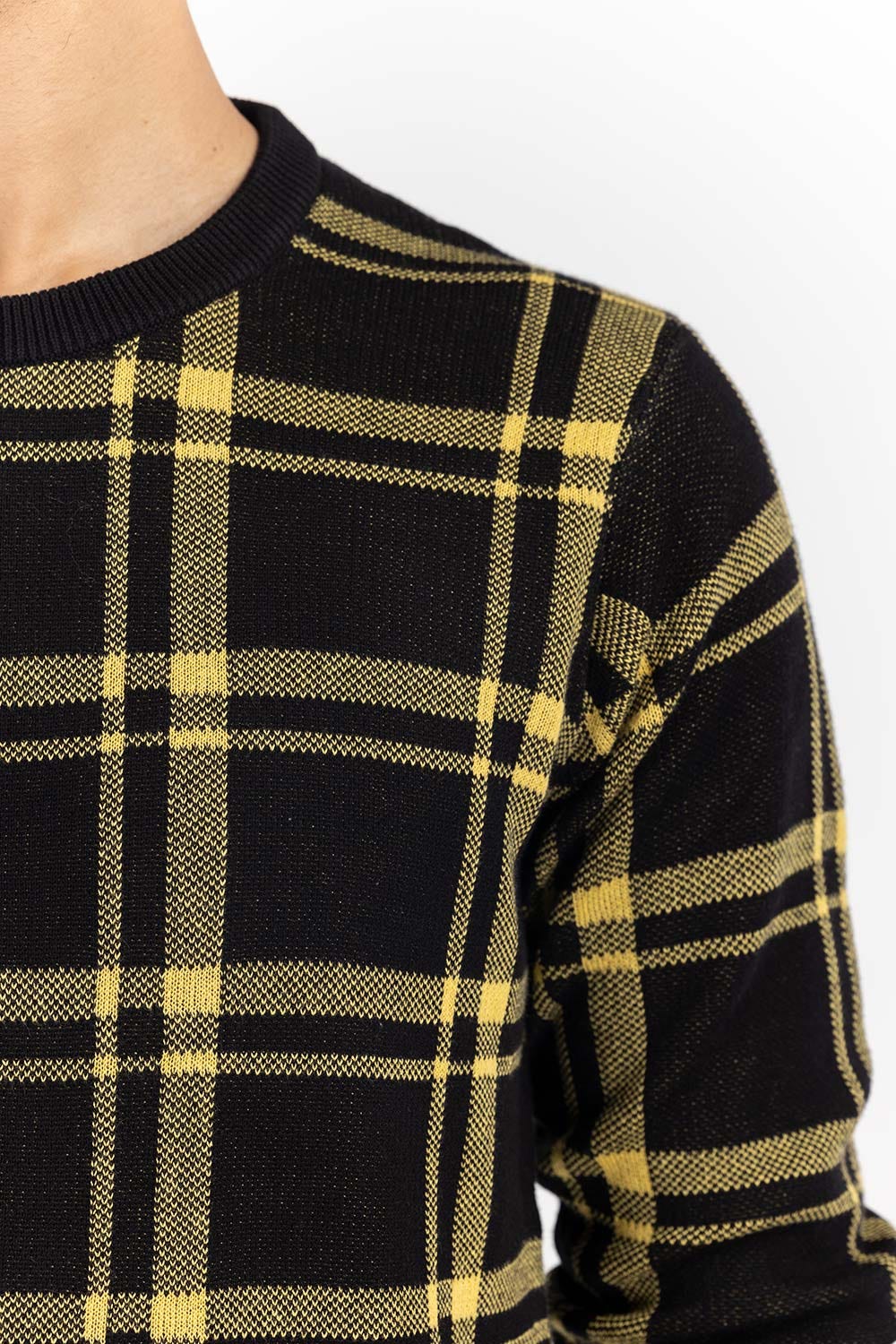 Black Yellow Checkered Sweater SWT-FFSCN22-142