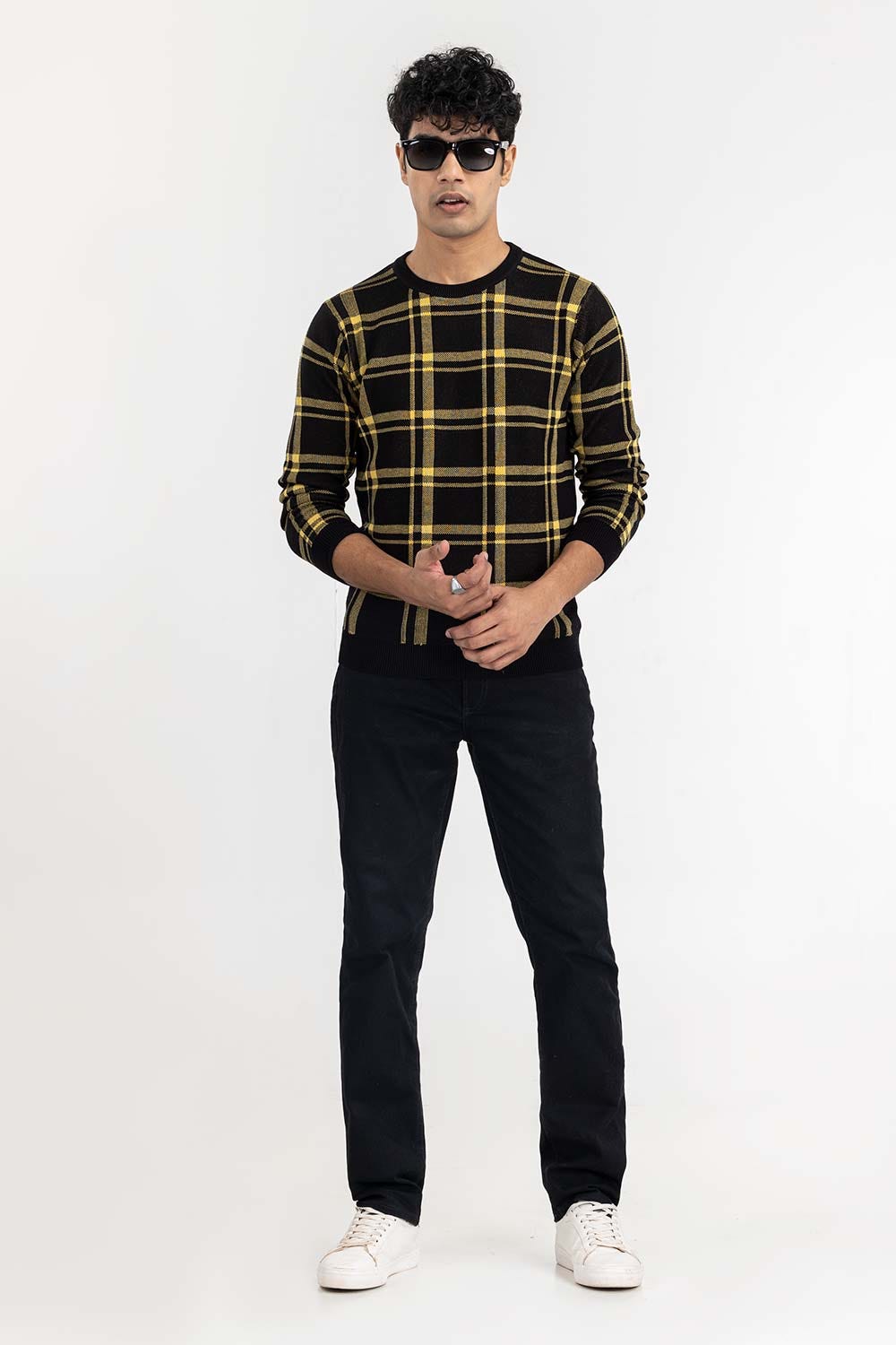 Black Yellow Checkered Sweater SWT-FFSCN22-142