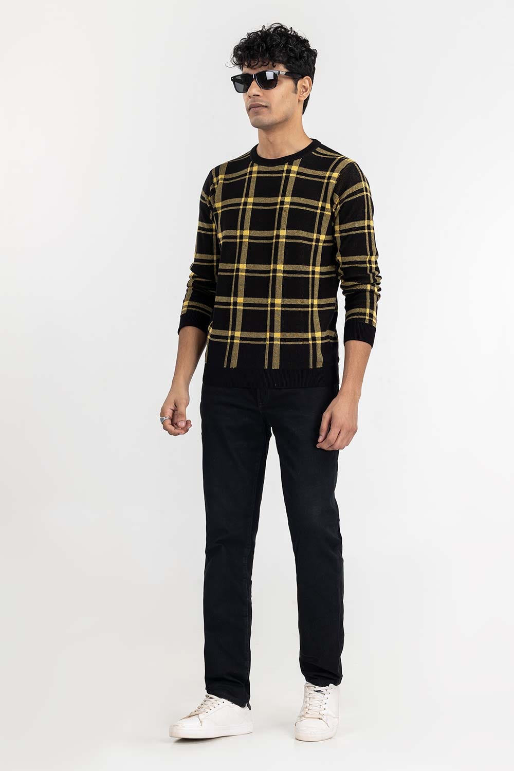 Black Yellow Checkered Sweater SWT-FFSCN22-142