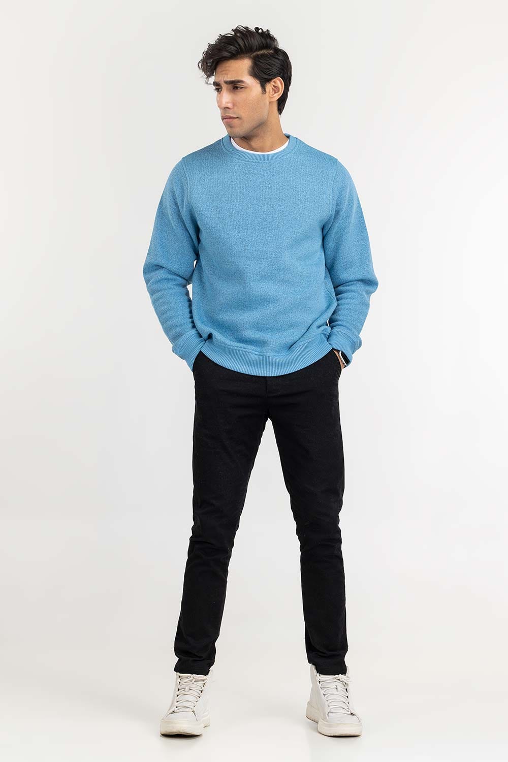 Blue Basic Knitted Sweat Shirt SWS-B22-088